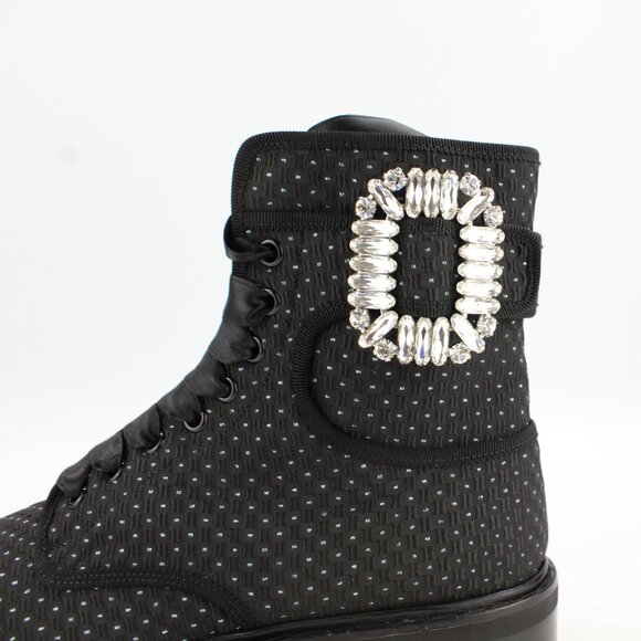NEW Roger Vivier Viv Rangers Strass Booties – Crystal Buckle Combat Boots - Picture 11 of 16